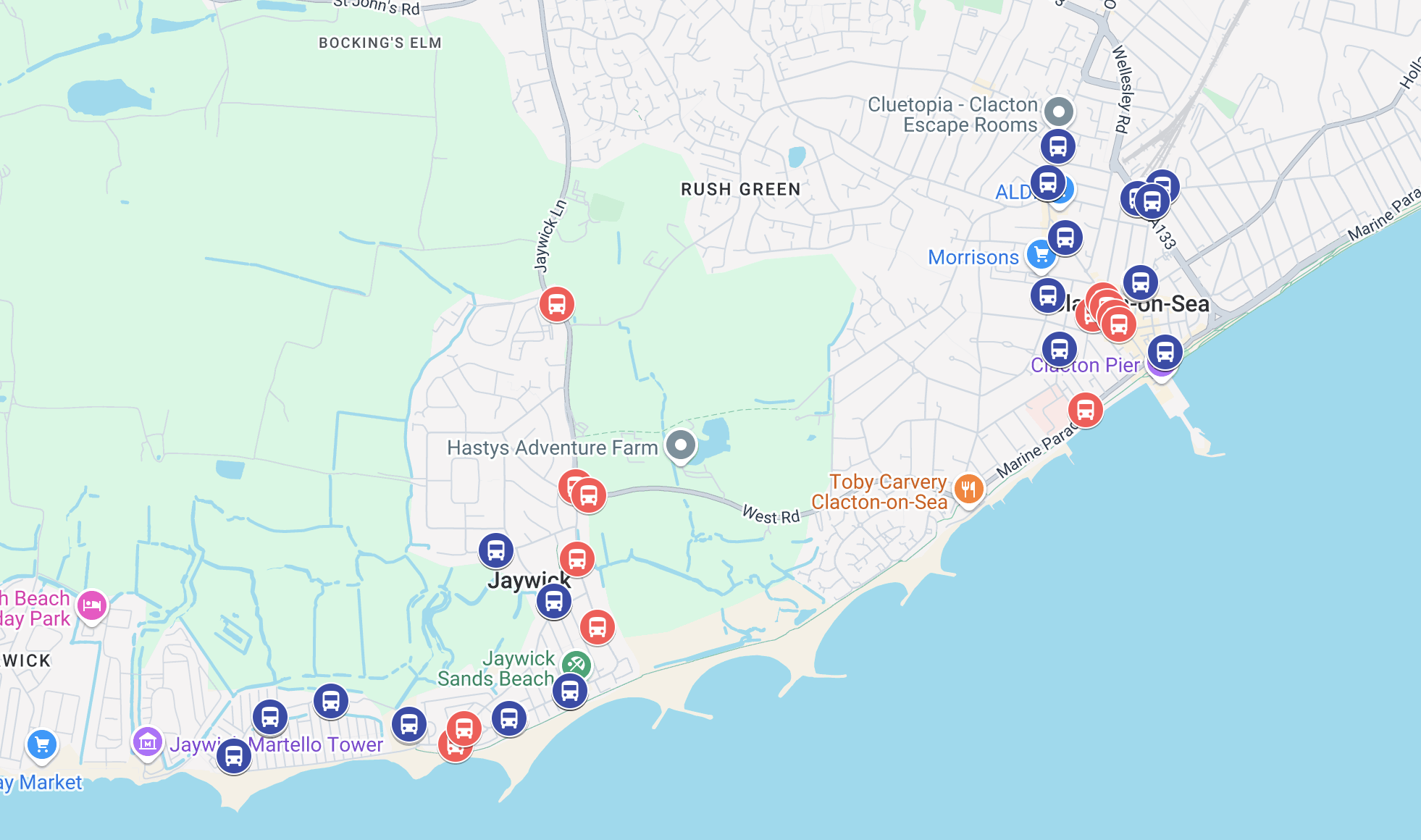 Map of planned bus stops in clacton