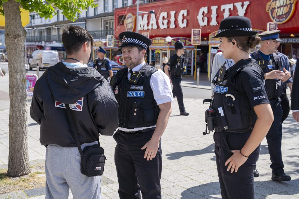 Police officers tackling theft and anti-social behaviour