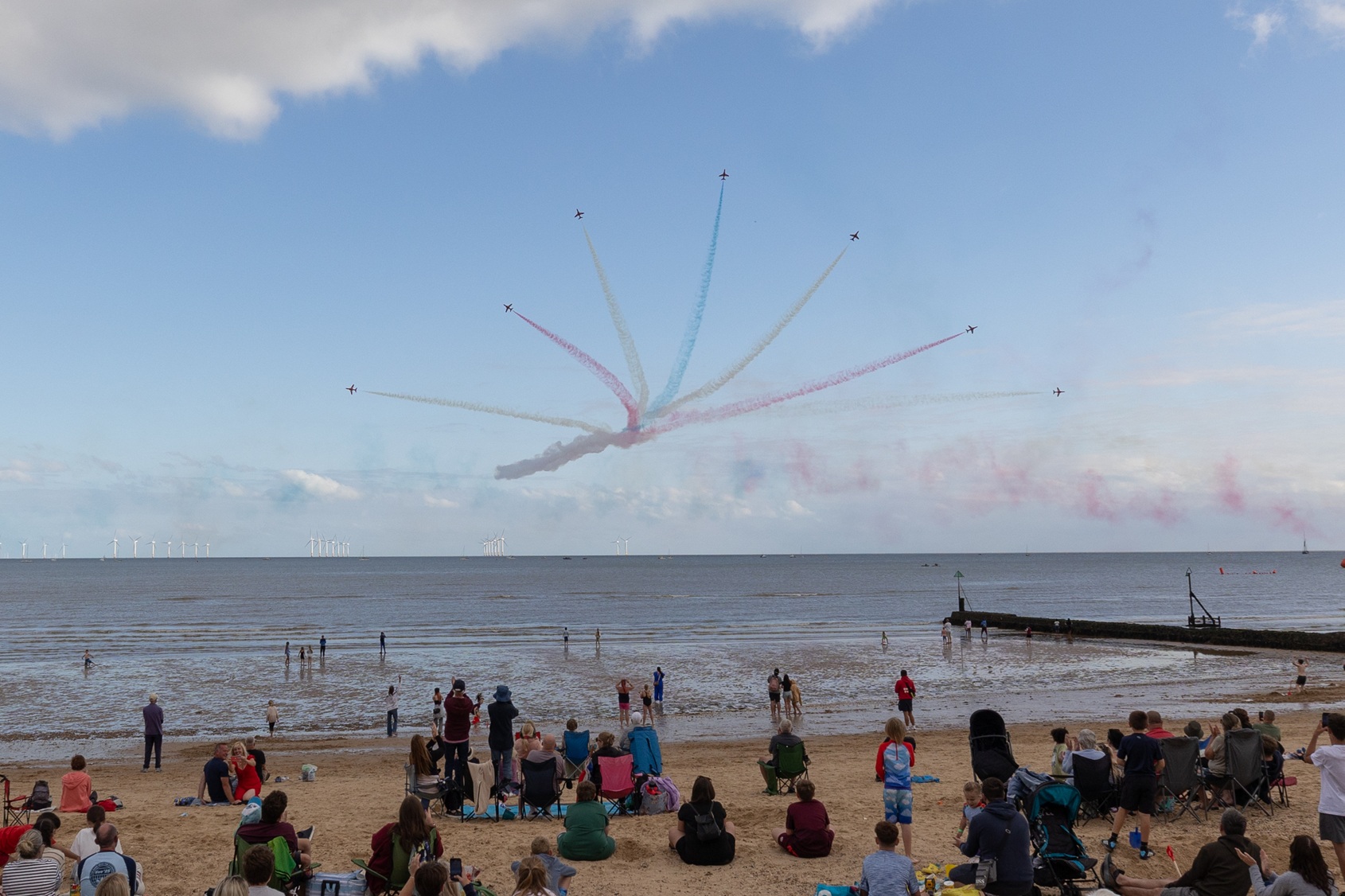 Crowds gather on the beach to watch the Clacton Airshow 2025
